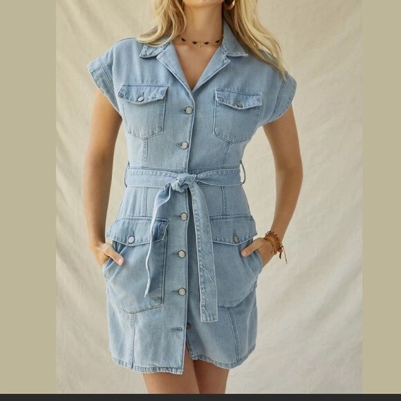 Boyish Denim Dress Mini Blue Sydney General Safari Short Sleeve Button Utility - Picture 1 of 11
